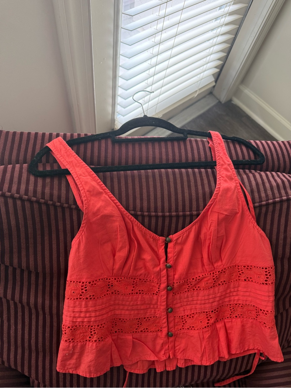 Free People Button-Front Crochet Detail Women's Tank Top - Red/Pink/Orange